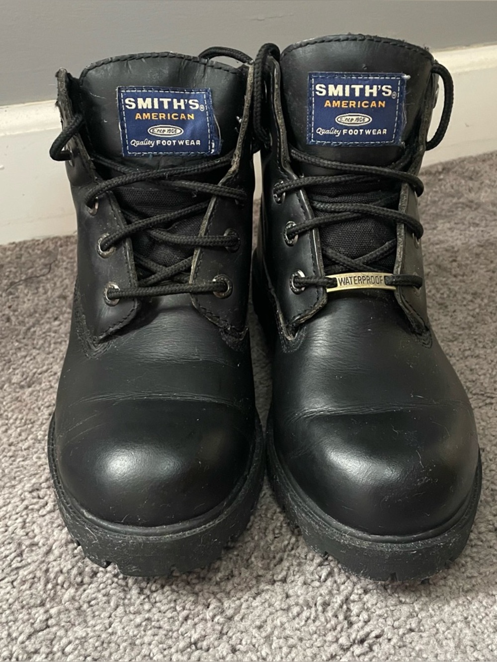 SMITH'S American Black Waterproof Leather Boots Men’s Size 8.5 Herald